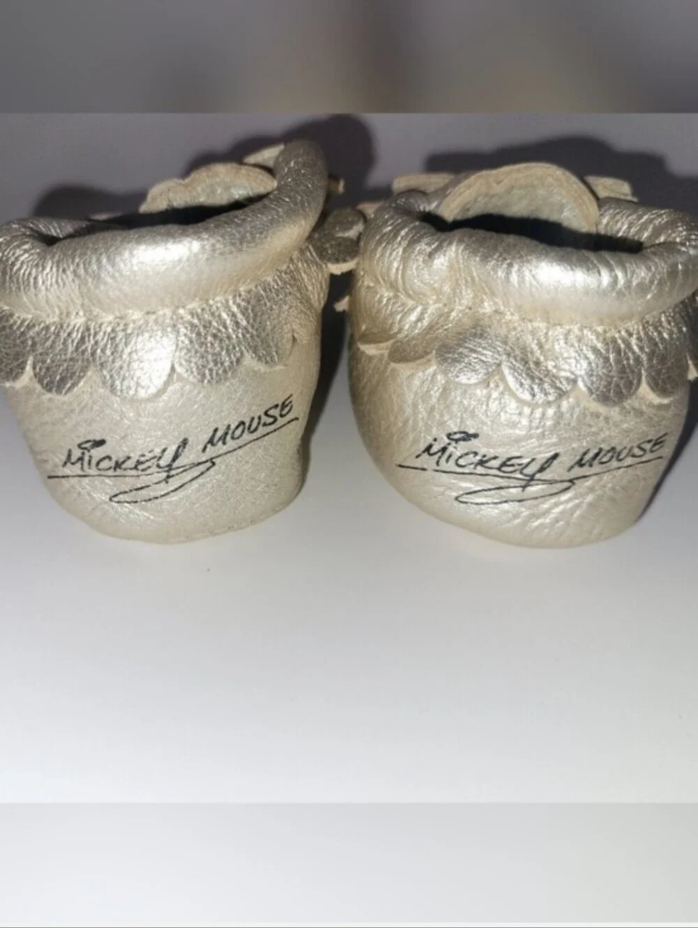 Freshly Picked Disney Baby Mickey Mouse Platinum Infant Bow Moccasins Shoes